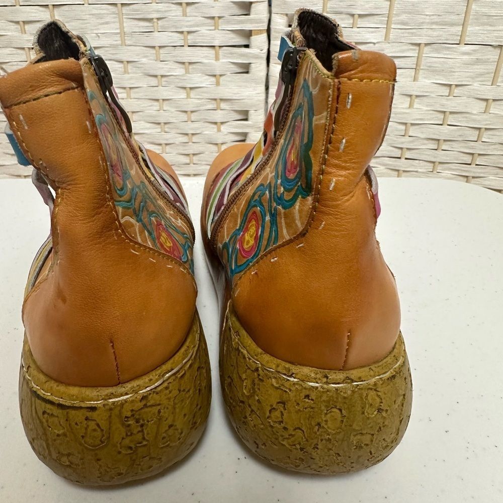 Socofy Ankle boots women’s sz 6.5eu 37 boho like new colorful cork look heel zip - Picture 2 of 10
